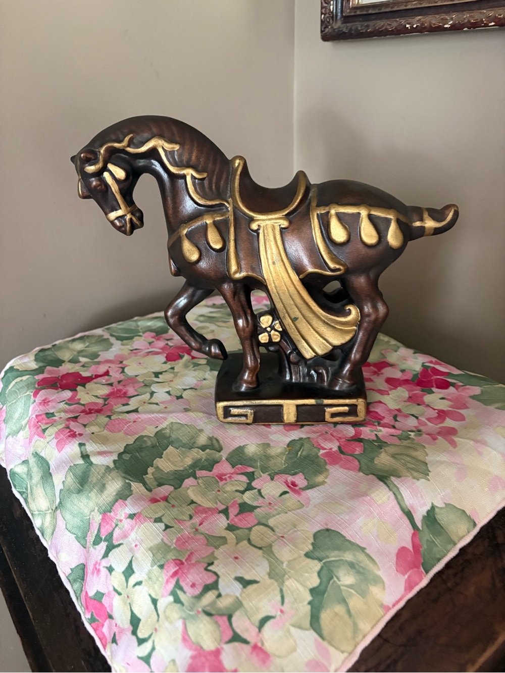 Mid Century Brass Horse Figurine | Rearing Horse | Gold Accents | Vintage Decor